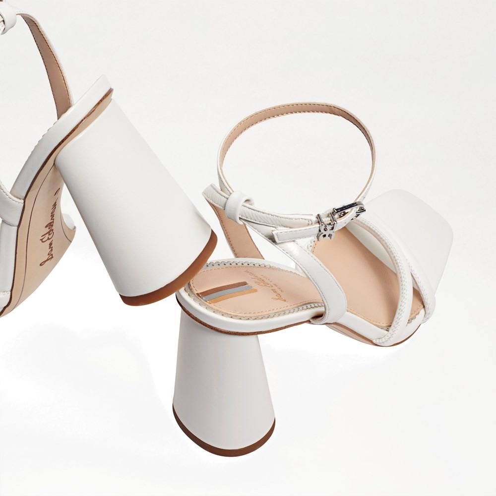 Sam Edelman Kia Block Heel Sandals in bright white leather. Size 11 - Picture 4 of 15